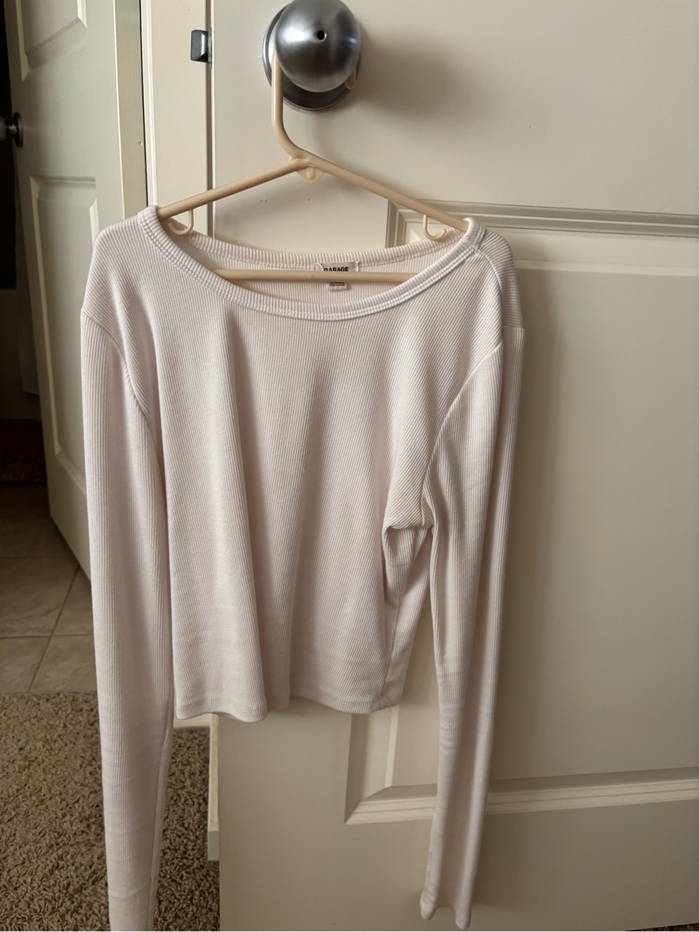 Garage White Long-Sleeve Ribbed Top